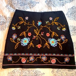 Loft Black Floral Embroidered Skirt